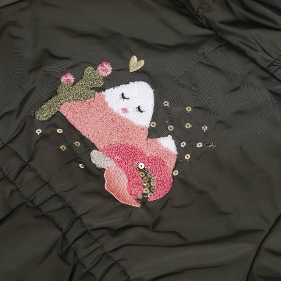 Catimini Paris Girls Green Coat with Pink Faux Fur / Size 18 Months Baby Jacket - Picture 4 of 15